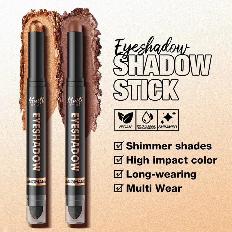 16 Χρώματα Double Head Eyeshadow Stick Pearlescent Shimmer Brown Υψηλή αδιάβροχη κρέμα ματιών μολύβι ματιών μακράς διαρκείας μακιγιάζ