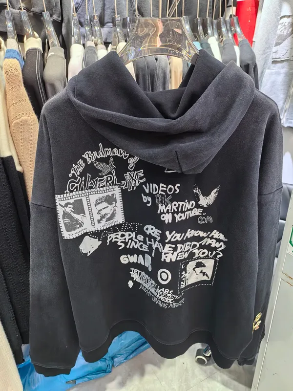 Nuevas sudaderas con capucha PALY de gran tamaño para hombre y mujer, cárdigan Vintage informal lavado negro dañado de la mejor calidad, sudaderas con cremallera — image 6