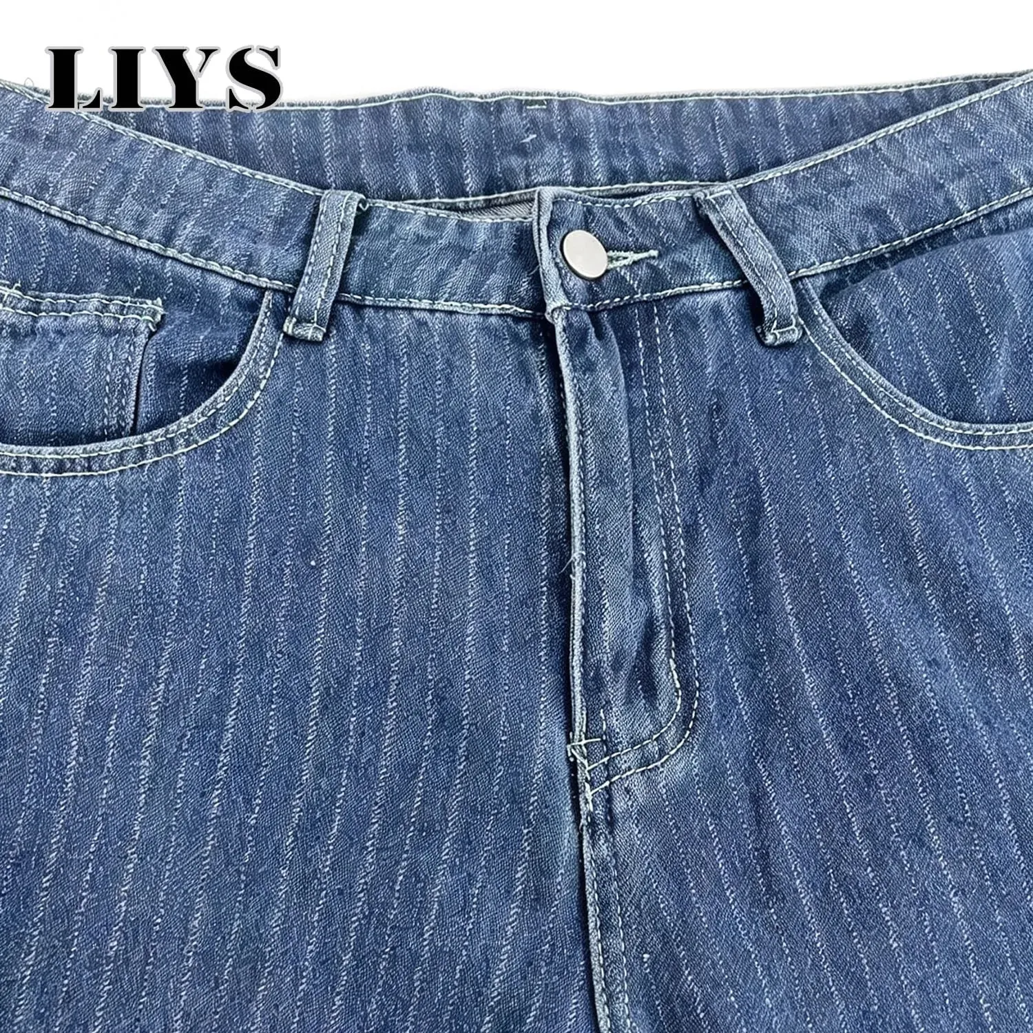 Férfi függőleges vékony csíkos Jacquard táskás farmer nadrág Klasszikus kék bő, széles szárú, egyenes lábú, vintage mosott farmernadrág — image 6