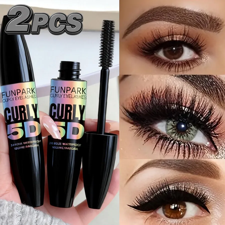 2 τμχ 5D Eye Black Mascara Waterproof Lengthens Eyelashes Extension Mascara με ίνες μεταξιού Μακιγιάζ ματιών μακράς διαρκείας για γυναίκες Καλλυντικά Κορεάτικη ομορφιά