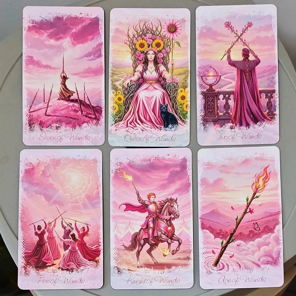 Pink Romantic Fantasy Tarot Deck in Tin Box 78-Card Full Deck with Instruction Book 11*6,2cm Spiritual Divination Oracle — image 2