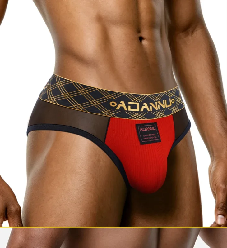 Luxury Ice Silk Men's Underwear with Gold Thread Embroidery Waistband Ultra-Thin Transparent Mesh Quick-drying Briefs for Men