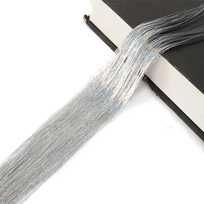 Synthetic 6PCS Sparkle Shiny Tinsel Hair Extensions Colored Long Straight Tinsel Kit 1200 strands Hairpiece for Girls Party Use — image 6