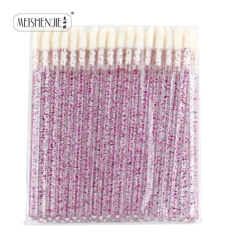 50 pçs escova de lábio cristal cílios extensão escovas rímel aplicador batom varinhas conjunto feminino pincéis de maquiagem ferramentas