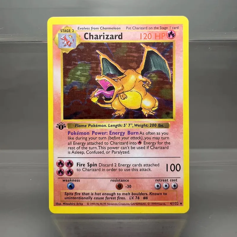 PKM Single Cards 1. Edition 1996 Mewtwo Charizard Dragonite Zapdos PTCG fóliakártyák alapkészlet játékgyűjtemény PKM proxy kártyák