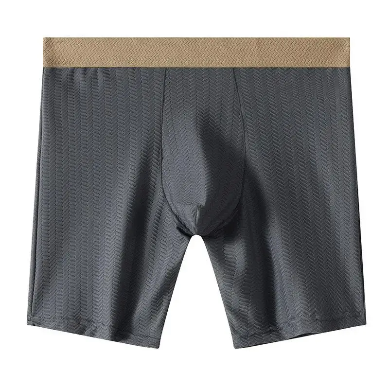 Mens Boxer Shorts Homme Nylon Underwear Man Ice Silk Panites Comfortable U Convex Pouch Middle Long Leg Underpant Male Trunks — image 3