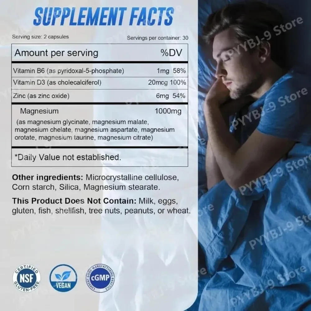 Κάψουλες Μαγνησίου 7-Complex 1000mg με Β6 D3 Ψευδάργυρο Υψηλής Απορρόφησης Vegan Φόρμουλα για Μυϊκή Νευρική Οστική Καρδιακή Υποστήριξη 60 Count — image 2