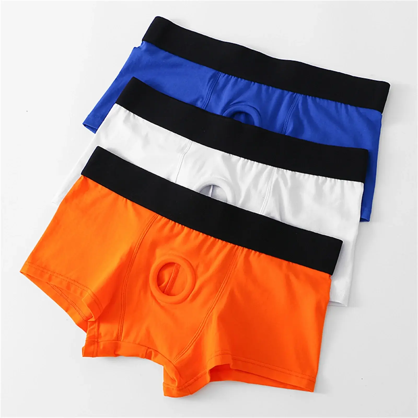 Men's Boxers Front Hole Pouch Underwear Silicone Cockring Sexy Boxershorts Wide Waistband Cotton Underpants Hollow Out Lingerie — image 13