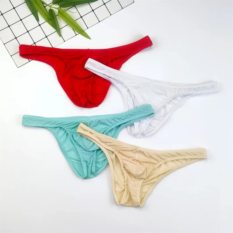 4PCS Men High Fork Briefs Mid Waist Elastic Ice Silk Brief Summer Underpants Ice Silk U Convex Pouch Male Underwear Silky Shorts — image 24
