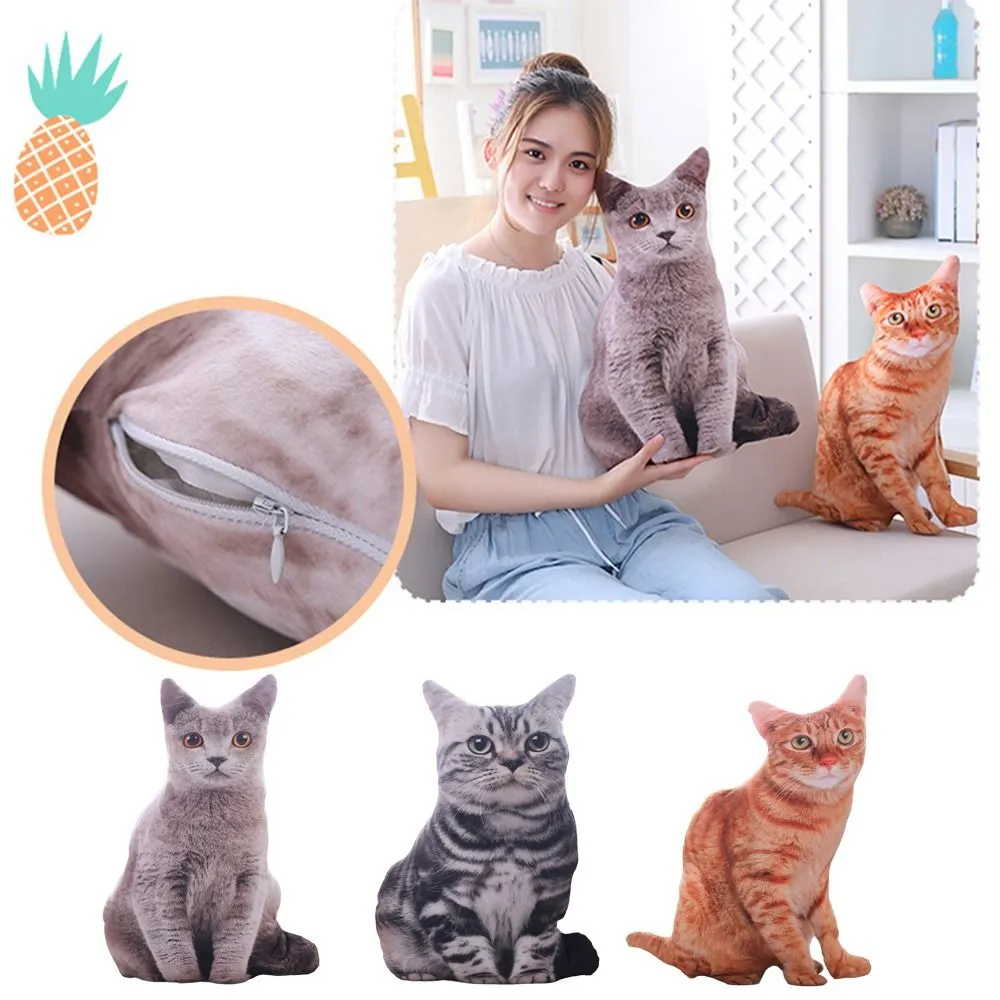 Plüss valósághű 3D macskababa puha rajzfilm szimuláció macska plüss párna töltött Kawaii plüss állatok játékpárna gyerekeknek lányoknak