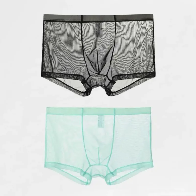 Bóxers transparentes para hombre, calzoncillos transparentes de malla Sexy, cintura baja, seda helada, bragas refrescantes finas, ropa interior para hombre