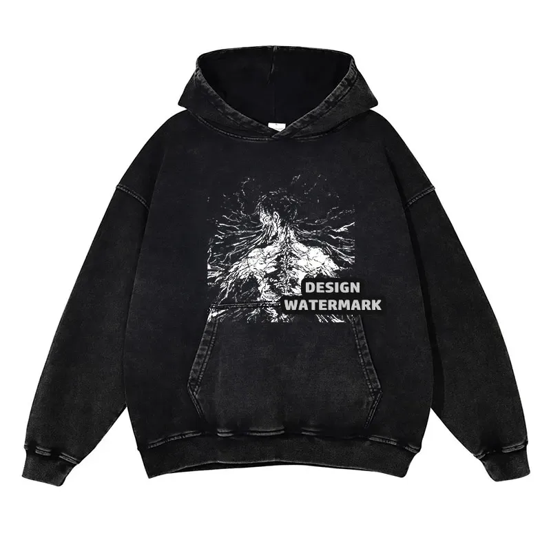 Anime Levi Hoodies Vintage Washed A-Attack on Titan Hoodie Casual Manga Yeager Eren Kapuzenpullover Titan Attack Pullover — image 23
