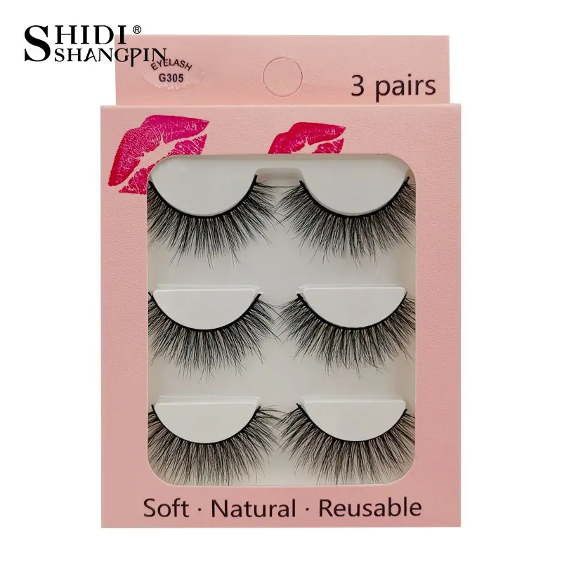 Faux Cils 3 זוגות ריסים מלאכותיים טבעיים ארוכים 3D מינק ריסי מינק רכים רכים מלוכלכים בעבודת יד ריסים מזויפים כלי איפור עיניים Maquiagem — image 25