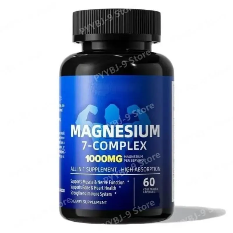 Κάψουλες Μαγνησίου 7-Complex 1000mg με Β6 D3 Ψευδάργυρο Υψηλής Απορρόφησης Vegan Φόρμουλα για Μυϊκή Νευρική Οστική Καρδιακή Υποστήριξη 60 Count