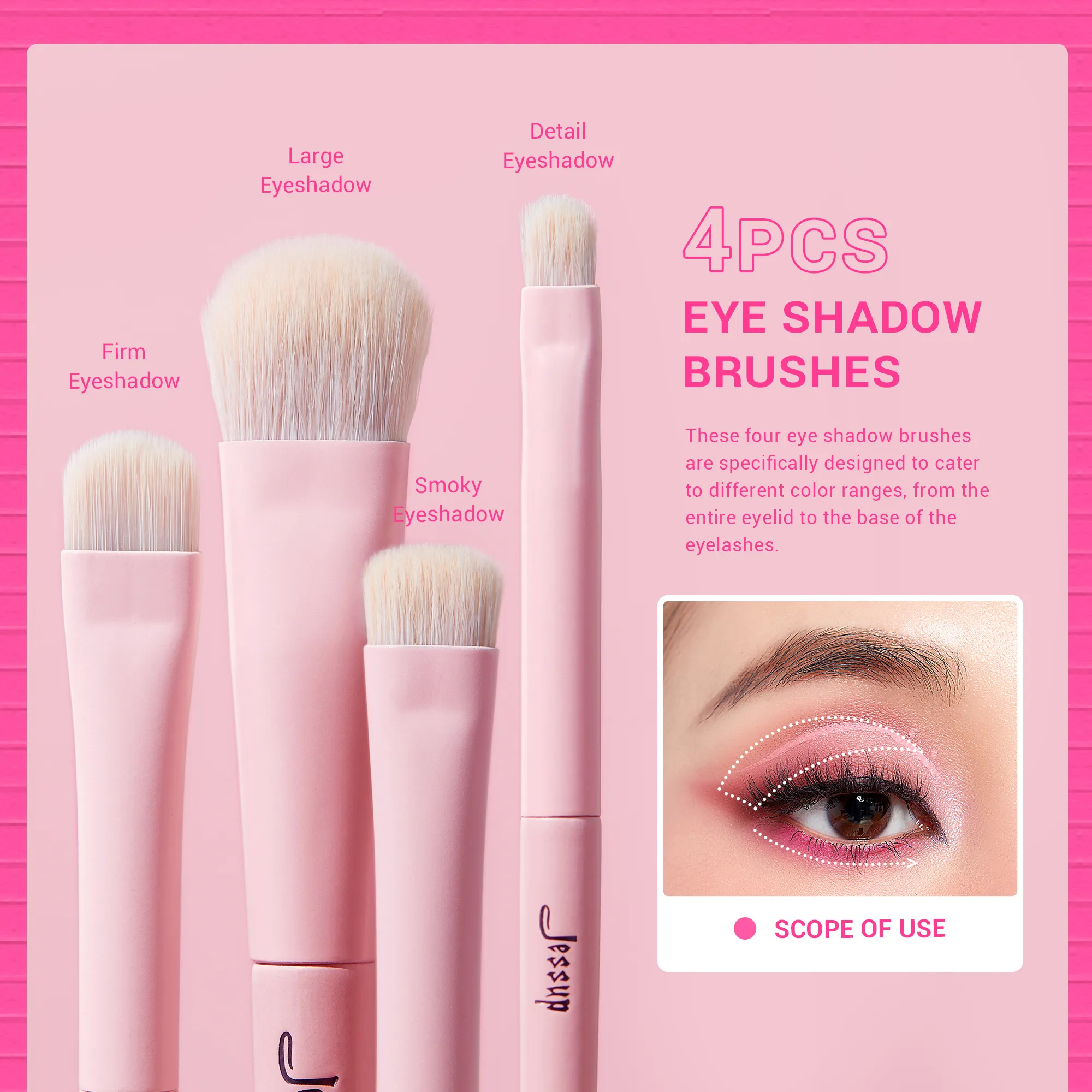 Jessup Eyeshadow Brush Set Pink Eye Makeup Brushes Concealer Brush Premium Vegan Liner σκιά ματιών Blending Brush for Makeup T496 — image 4