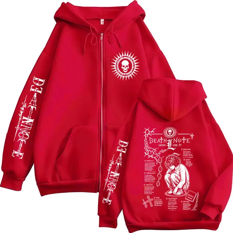 Anime Death Note L · Lawliet Ryuk Zipper Hoodies Vêtements pour hommes Mode Casual Manches longues Zip Up Sweats à capuche Vestes Manteaux