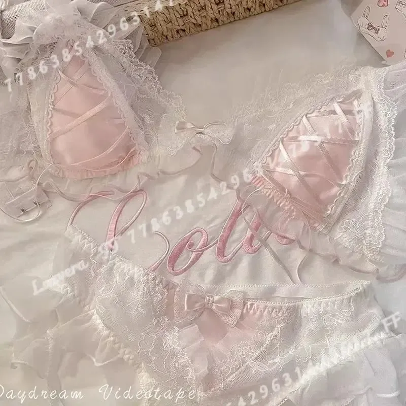 Lolita Style Thin Lace Triangle Cup Σετ Γυναικείο Χαριτωμένο μικρό μπούστο σέξι εσώρουχα — image 4