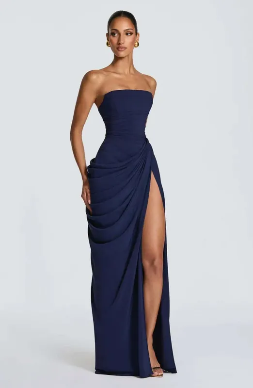 Γυναικείο σέξι μονόχρωμο πλισέ φόρεμα Lady chic off-shoulder Φορέματα με σπαστό στράπλες ψηλόμεσο 2026 Καλοκαιρινό βραδινό πάρτι