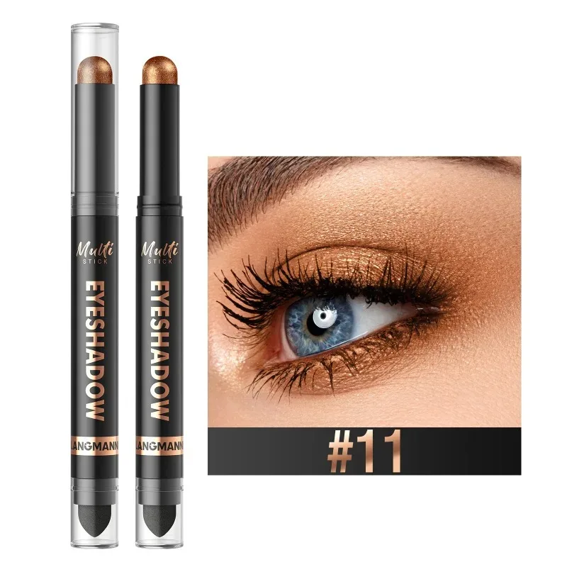 16 Χρώματα Double Head Eyeshadow Stick Pearlescent Shimmer Brown Υψηλή αδιάβροχη κρέμα ματιών μολύβι ματιών μακράς διαρκείας μακιγιάζ