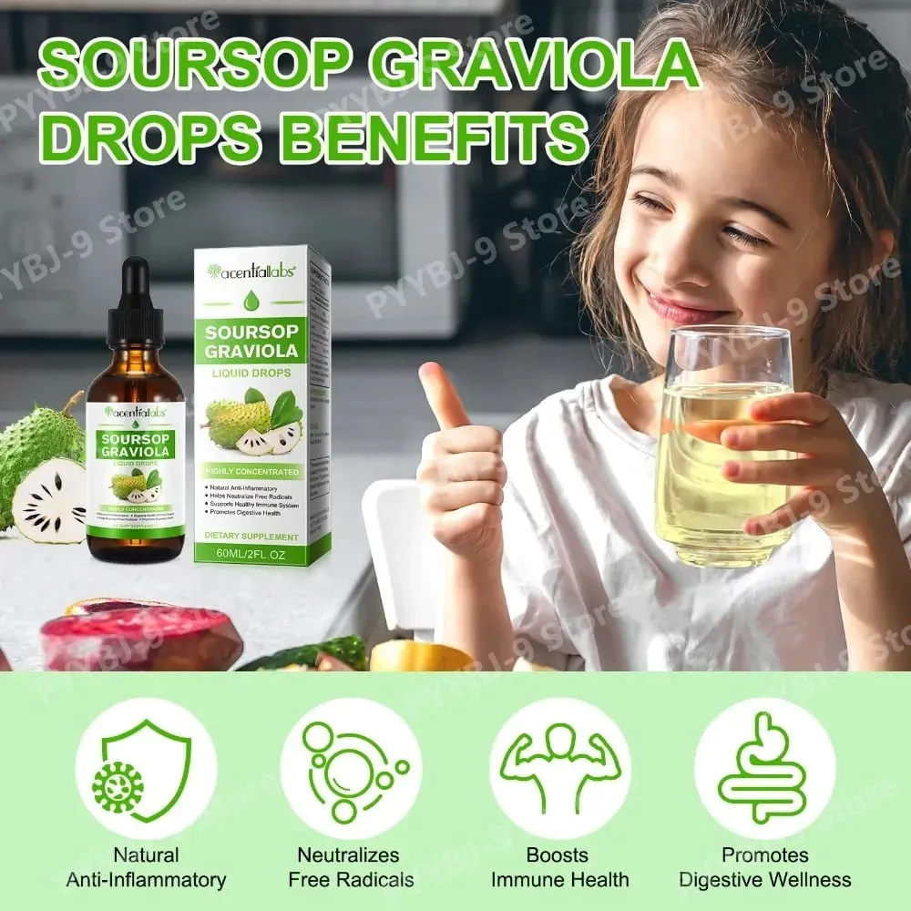 Acentiallabs Hot Sale 60ml Soursop Bitter Liquid Drops Dietary Supplements 100% Pure Organic Soursop Graviola Extract for Adlut — image 1