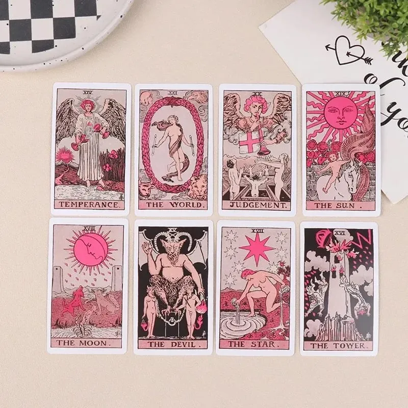 Σετ τράπουλας Pink Rider Waite Tarot για αρχάριους Προφητεία μαντική τράπουλα Family Party Board Fate Card Fortune Telling Game
