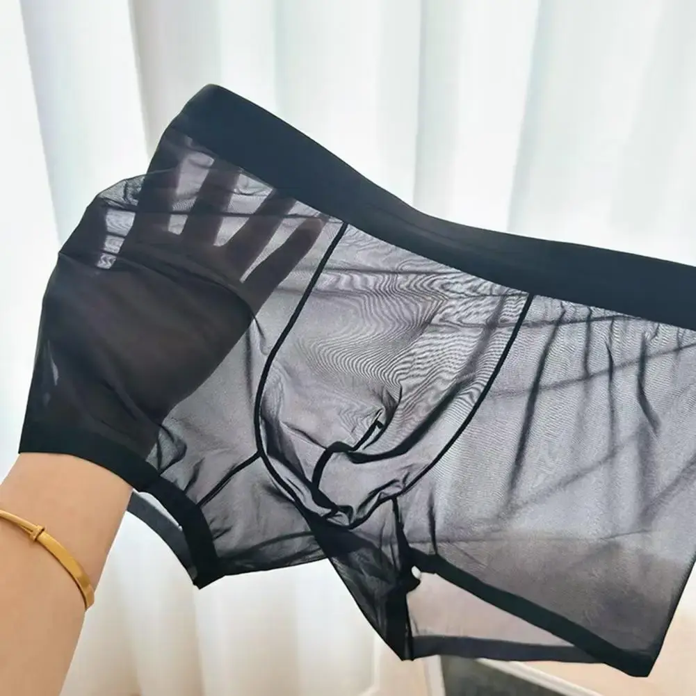 Bóxer transparente y ligero para hombre, ropa interior elástica de cintura media, pantalones cortos convexos en forma de U, bragas sin costuras