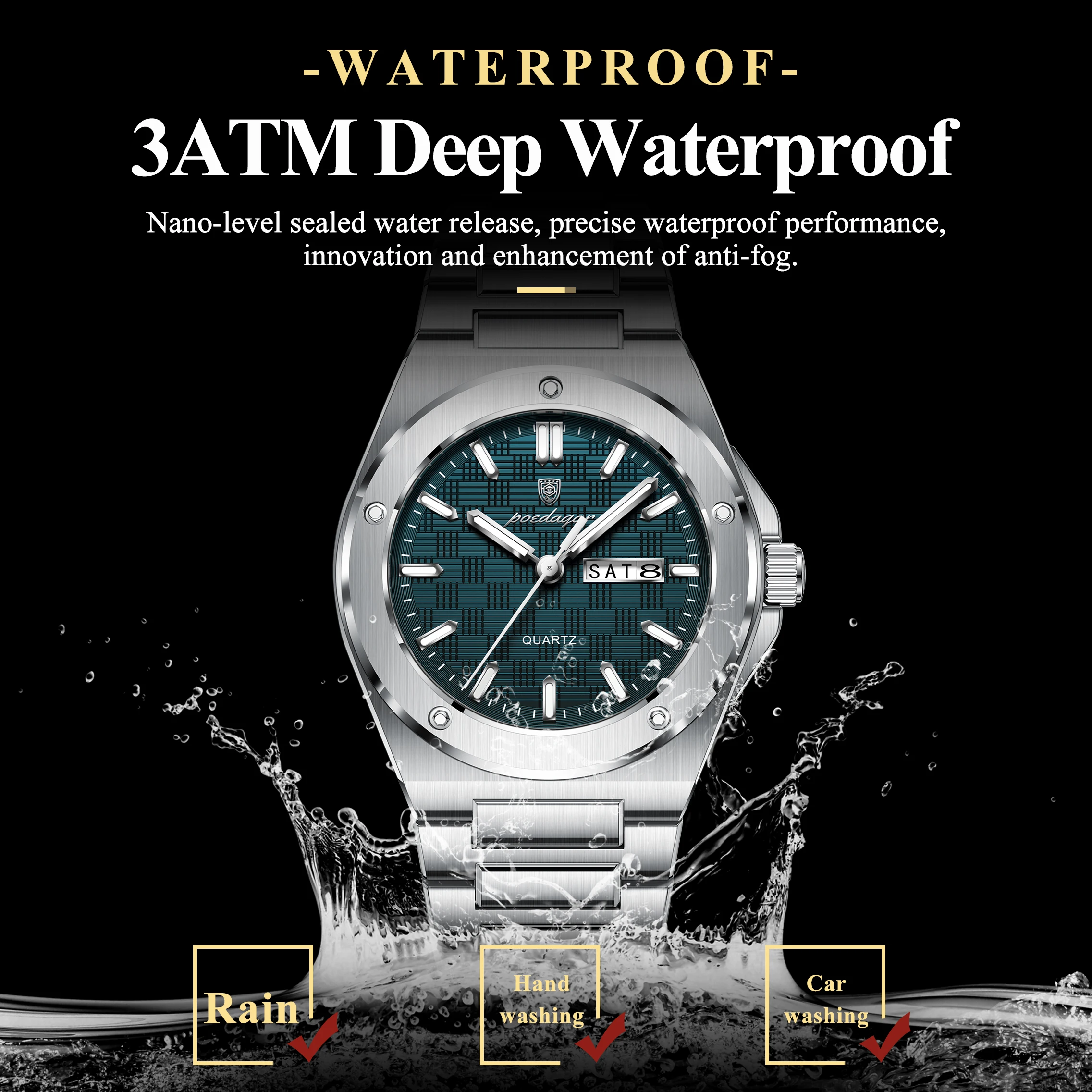 Top Original Male Clock Quartz Date Week Men Wristwatch Waterproof Luminous Stainless Steel Fashion Men's Watches Reloj
