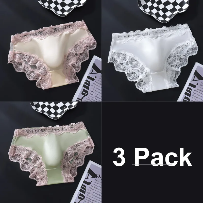 3 Pack Male Full Lace Side Briefs Ice Silk Satin 3D Molded Pouch Mid Rise Soft Smooth Men Underpants — image 20