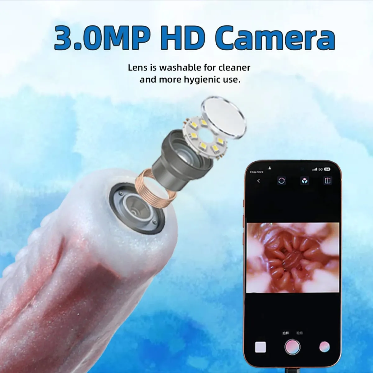 מצלמת אנדוסקופ 3MP HD תקע אנאלי סיליקון עם 8 נורות LED צפייה בזמן אמת דילדו IP68 עמיד למים צעצועי מין למבוגרים — image 4