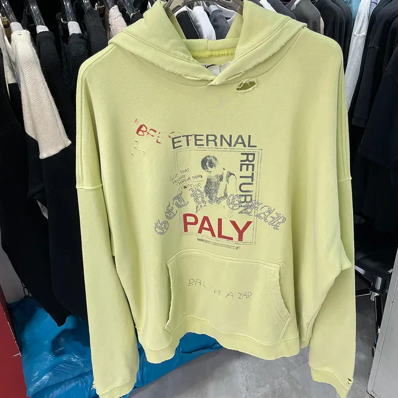 Nuevas sudaderas con capucha PALY de gran tamaño para hombre y mujer, cárdigan Vintage informal lavado negro dañado de la mejor calidad, sudaderas con cremallera — image 21