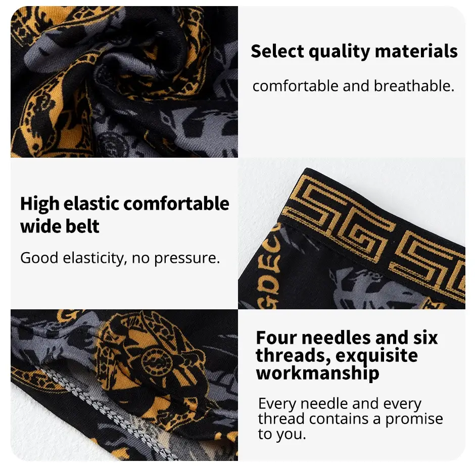 5-piece Set Of Black Gold Printed Men's Underwear Quick Drying Breathable Comfortable Elastic Casual Fashionable And Trendy — image 3