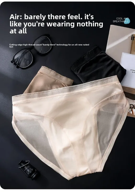 Male Glossy Silk Satin Briefs High Rise Lace Trim Ice Silk Underwear Soft Breathable U Pouch Men Panties — image 7