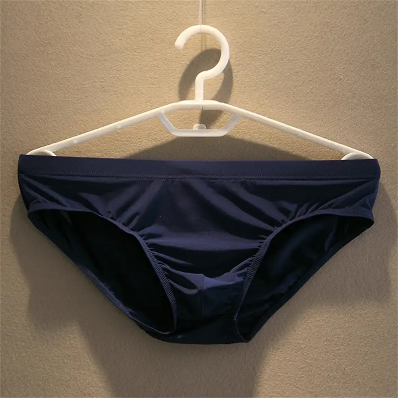 2pcs Big Pouch Nylon Men Underwear Briefs Ice Silk Male Seamless Underpants Low-Waist Thin Panties Plus Size