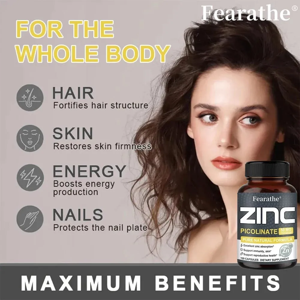 Zinc Capsules 50 Mg - Natural Antioxidant Immune Hair Nails & Skin Support Supplement Unisex — image 5