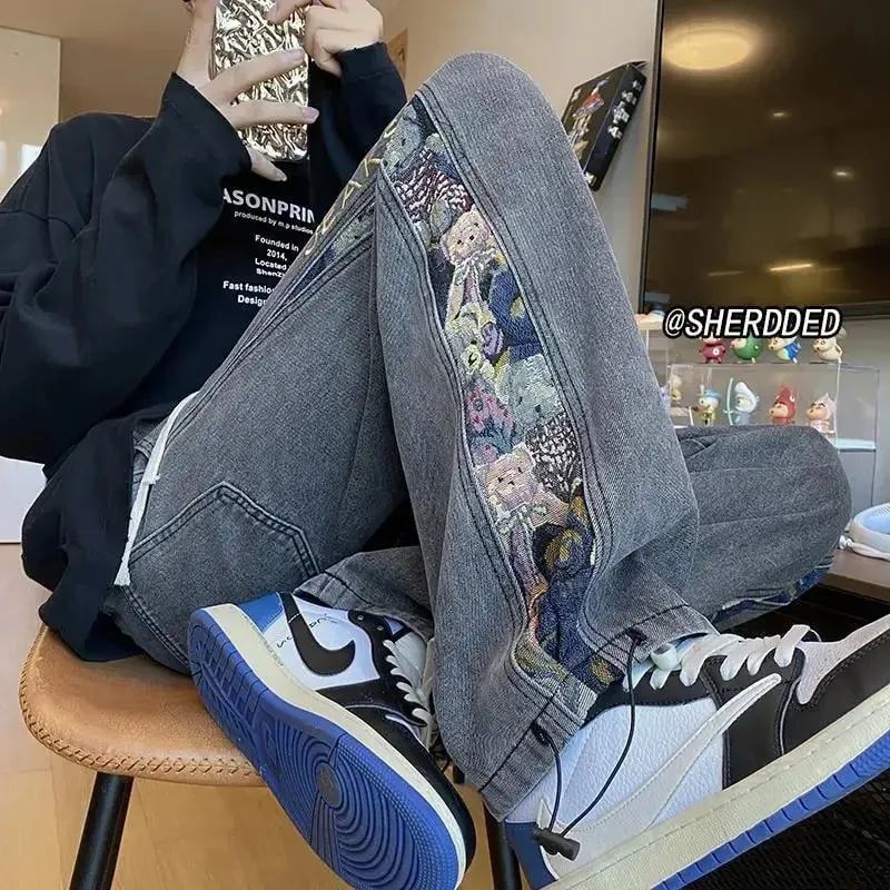2023 Embroidered Bear Jeans Ανδρικά Άνοιξη Φθινόπωρο ίσιο πόδι χαλαρό συν με φαρδύ πόδι μάρκα American High Street Casual παντελόνι — image 11