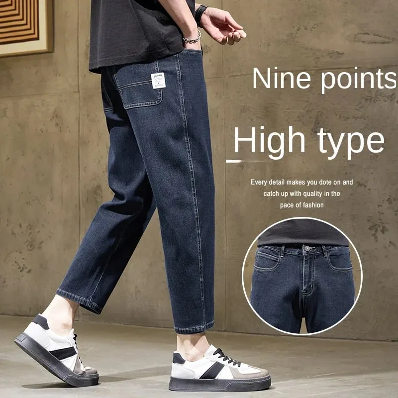 Men's Baggy Straight Leg Jeans Casual Stretch Denim 9-Length Comfortable Loose Trousers Spring Autumn Versatile Wide-Leg Pants — image 5