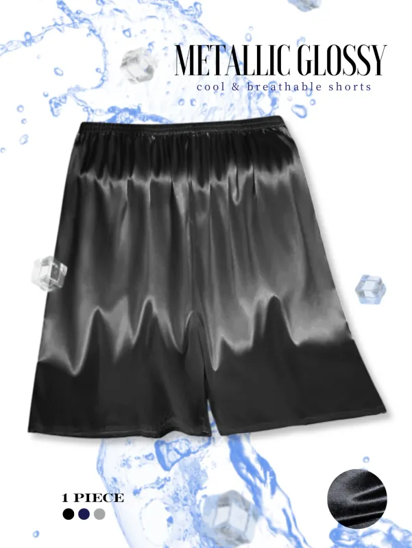 1 Máy Tính Bán Sheer Quần Lót Nam Ice Silk Kim Loại Bóng Quần Ngủ Dây Đàn Hồi Thiết Kế Thoải Mái Thường Ngày Gợi Cảm Đồ Ngủ Quần Short