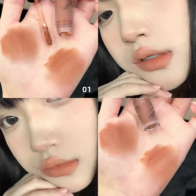 Punk Dark Brown Lip Mud Nude Matte Orange Brown Lip Gloss Raspberry Red Liquid Lipstick Waterproof Non Stick Cup Lip Tint Makeup