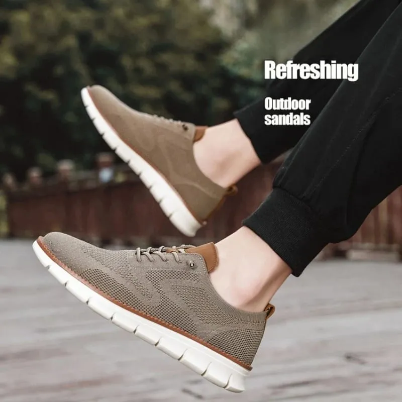 Men Knit Mesh Casual Sneakers Lightweight Lace Up Walking Shoes Flexible Non Slip Soft Breathable Big Size Male Outdoor Footwear