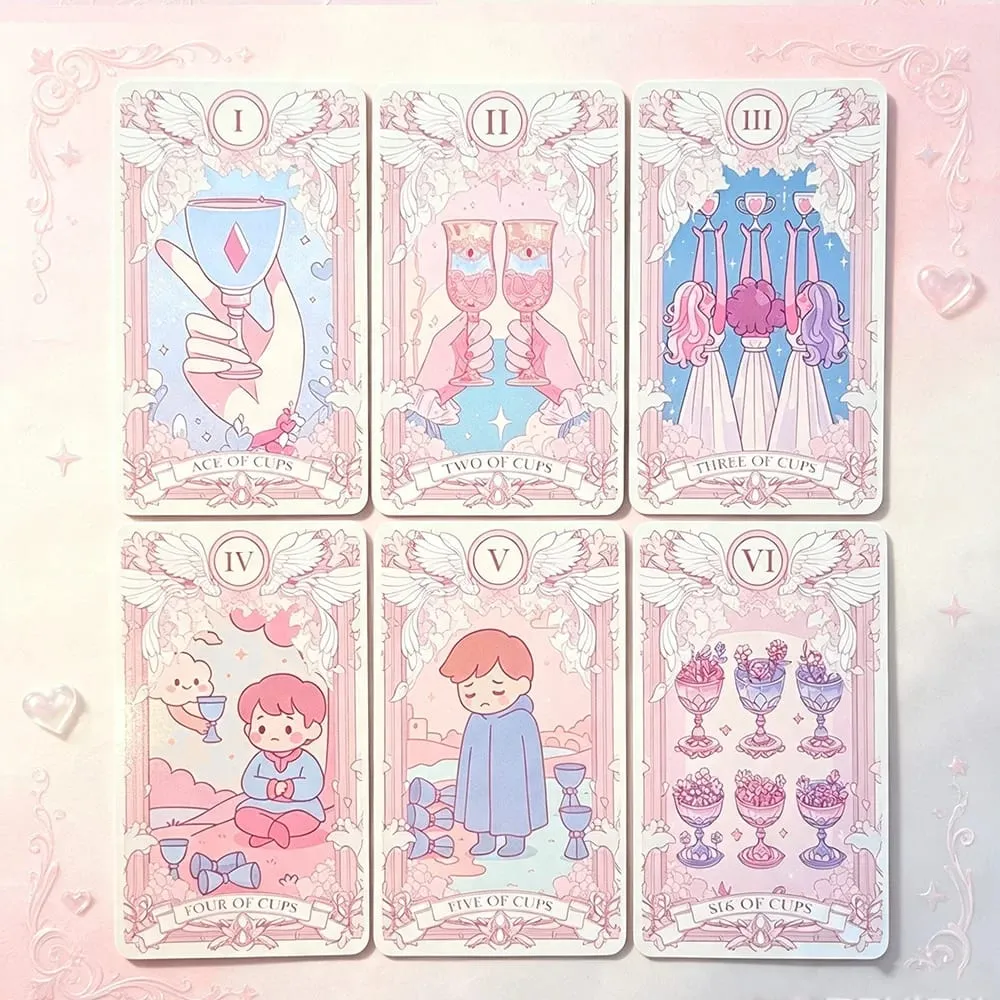 Kawaii Pink Large size 78PCS Tarot Deck with Guidebook - Cute Anime Illustration for Fate Divination Future Telling Table Game