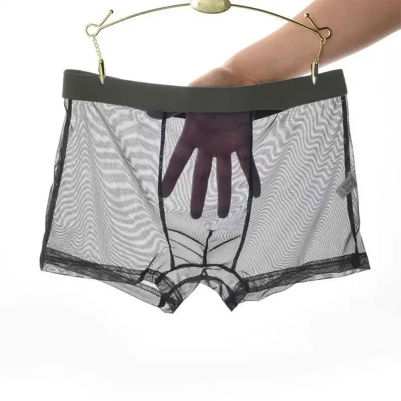 Bóxers transparentes para hombre, calzoncillos transparentes de malla Sexy, cintura baja, seda helada, bragas refrescantes finas, ropa interior para hombre