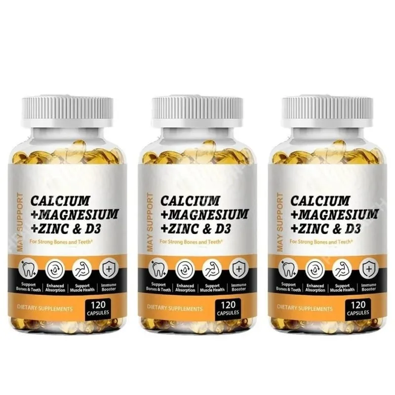 Ασβέστιο Magnesium Zinc Softgels Υποστήριξη οστών και δοντιών Συμπλήρωμα βιταμίνης D3 που υποστηρίζει την υγεία των μυών και την ανοσολογική λειτουργία 120 κάψουλες