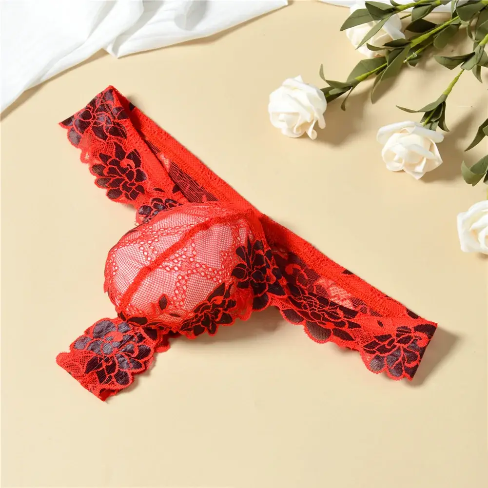 Men Floral Lace Thong Low Rise Elastic Waist G‑String Breathable See‑Through Floral Print Male Underwear Sexy Lingerie Panties — image 13