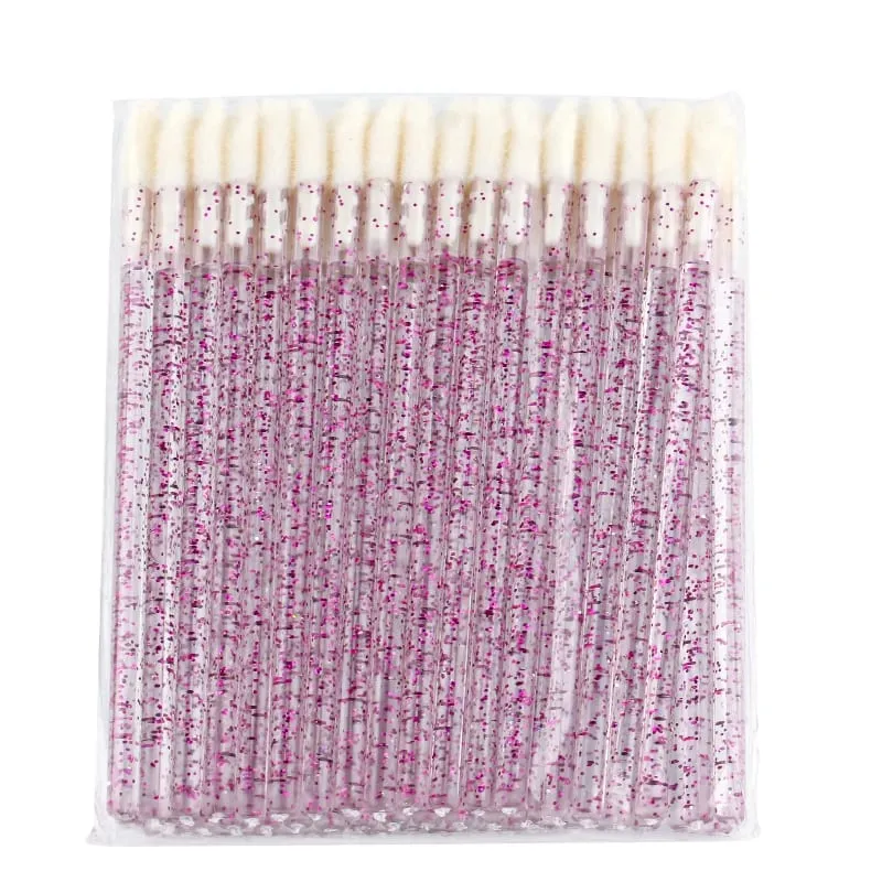 50 pçs escova de lábio cristal cílios extensão escovas rímel aplicador batom varinhas conjunto feminino pincéis de maquiagem ferramentas