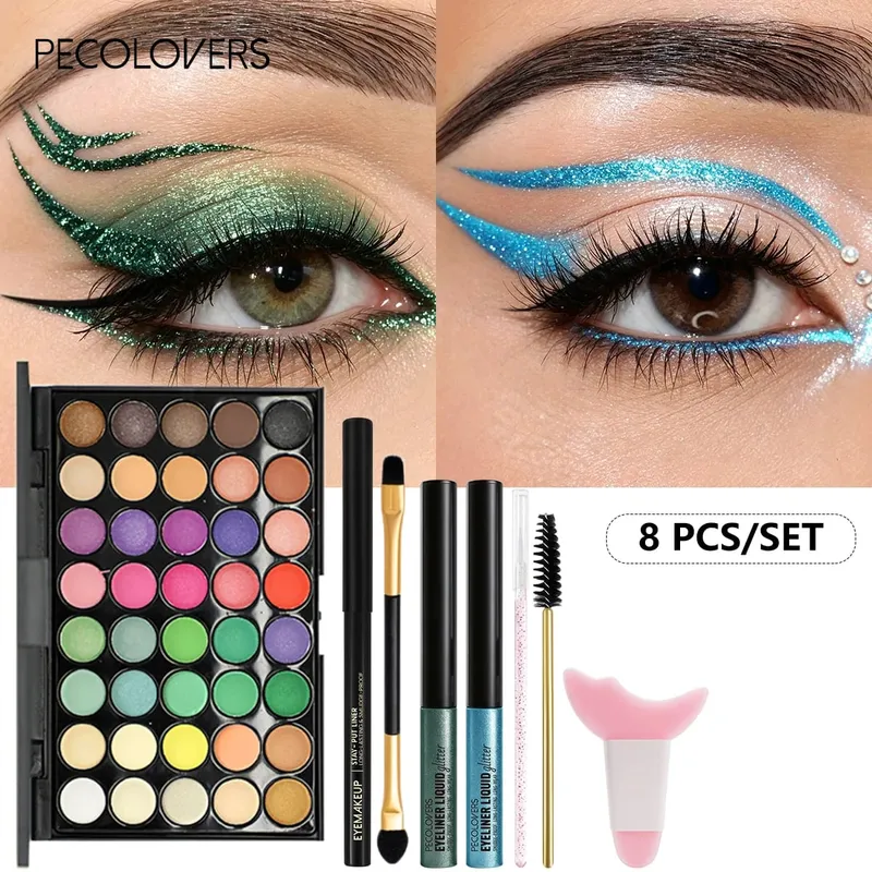 8 ΤΕΜ/ΣΕΤ Eyeshadow Palette Sparkle Liquid Eyeliner Black Eyeliner Eye Brushes Halloween/Christmas/Parties Σετ Μακιγιάζ Beauty — image 3