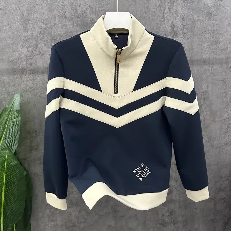 Sudaderas con cuello levantado de lujo para hombre, Sudadera con capucha empalmada a la moda, sudaderas informales cómodas y versátiles, ropa para hombre 2026 — image 7