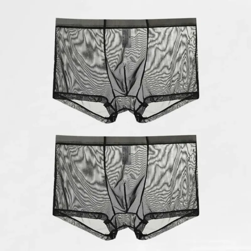 Bóxers transparentes para hombre, calzoncillos transparentes de malla Sexy, cintura baja, seda helada, bragas refrescantes finas, ropa interior para hombre