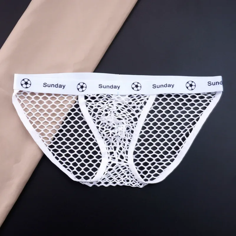2PCS Basketball Letters Print Low Waist Men Sexy Transparent Nylon Briefs Male Large Mesh Fishnet Underwear for Sports — image 7