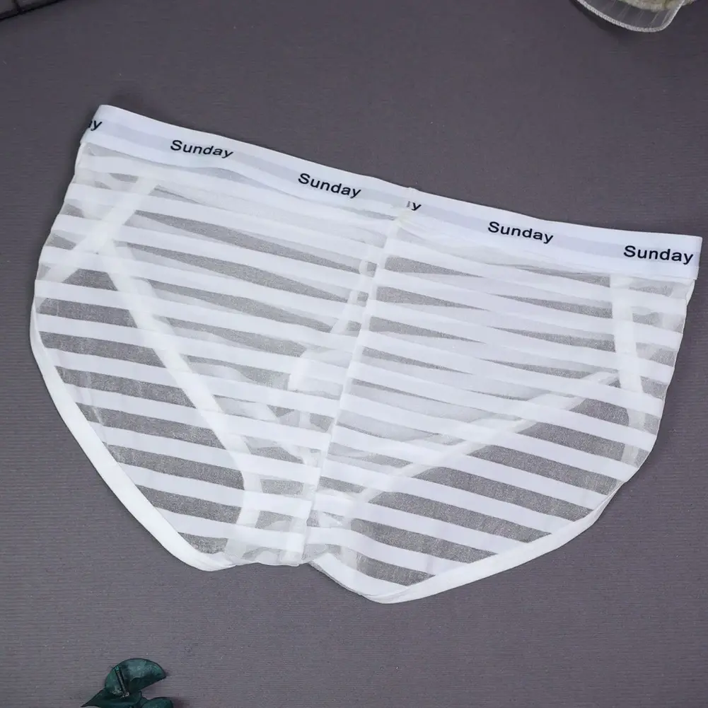 Men Casual Transparent Striped Mesh Briefs Side Fork Panties Shorts Breathable Pouch Man Comfortable Home Underwear