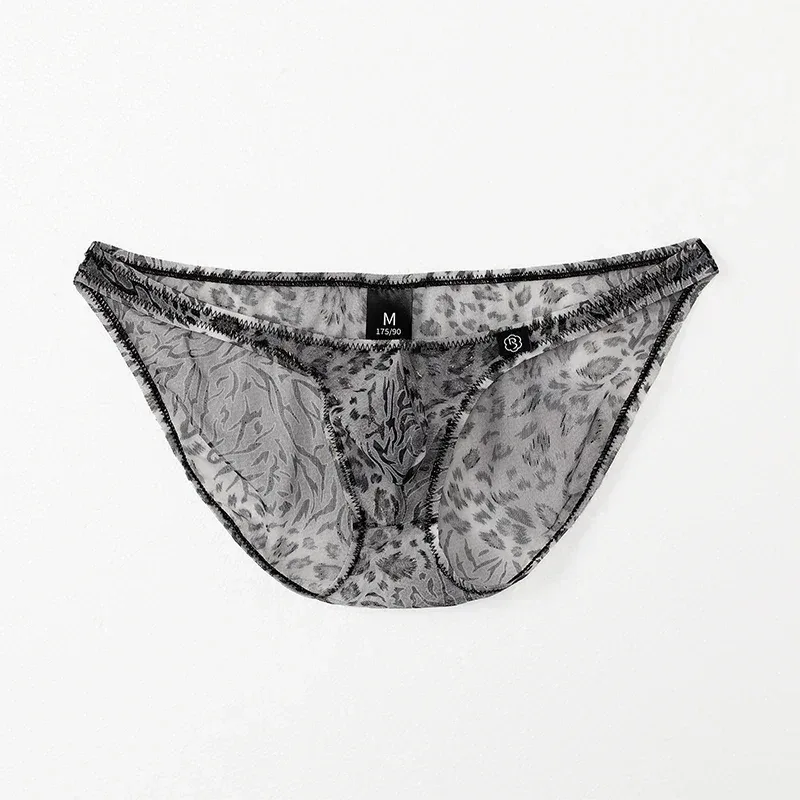 Men Leopard Printed Mesh Underwear Ice Silk Thin Breathable Low Waist Quick Dry Cool Summer Mens Briefs Panties
